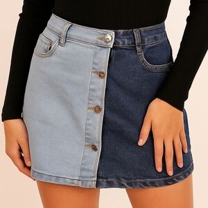 Venus Duo Denim Button Up Mini Skirt Blue 10